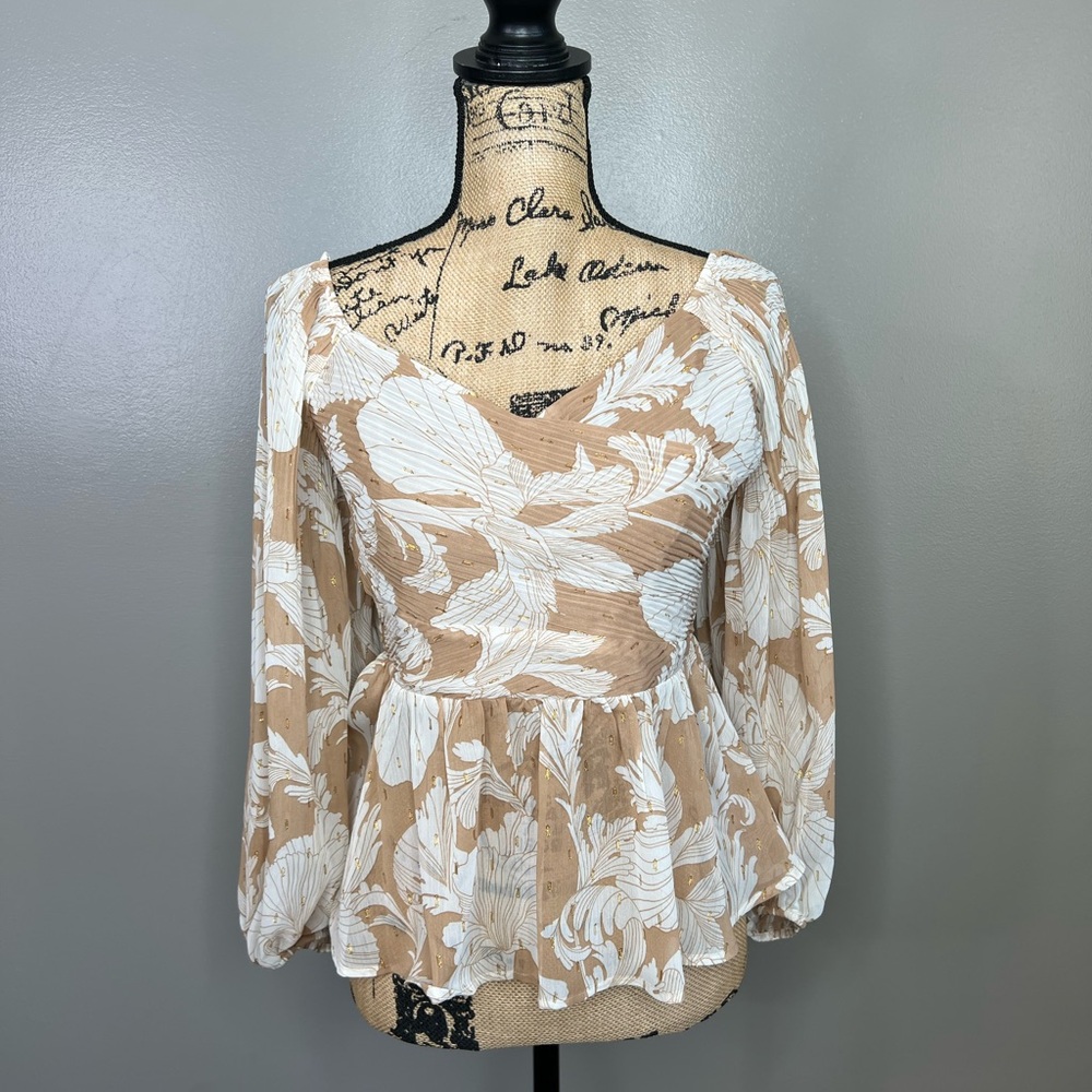 Express blouse floral chiffon semi sheer sleeves feminine‎ romantic flowy medium